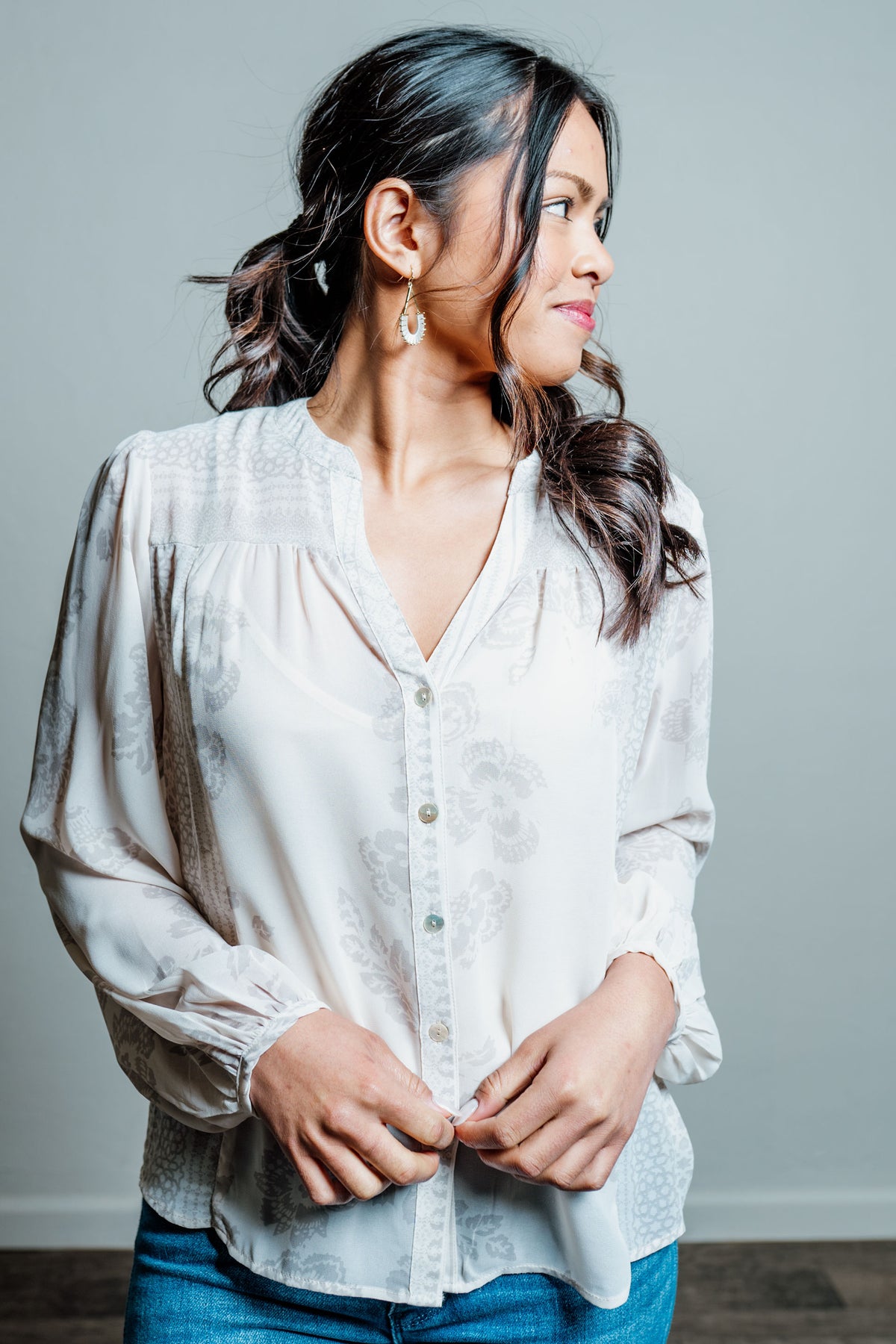 Button Down Sheer Blouse with Undershirt