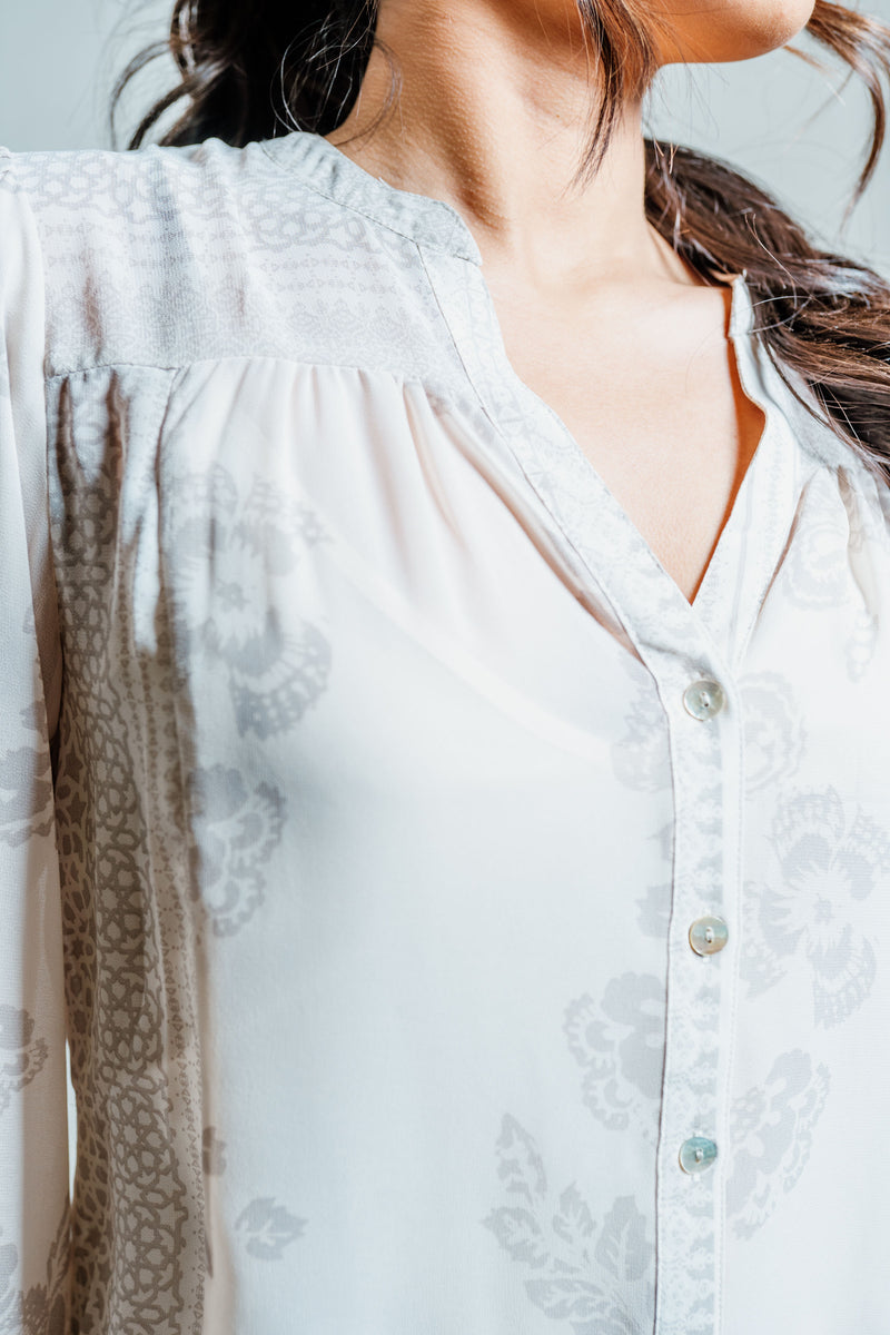 Button Down Sheer Blouse with Undershirt