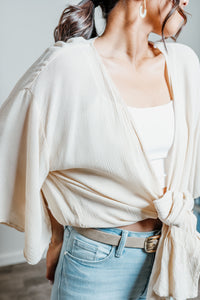 Gauze Tie Front Short Kimono