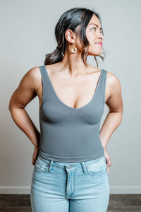 V-Neck Ribbed Crop Top