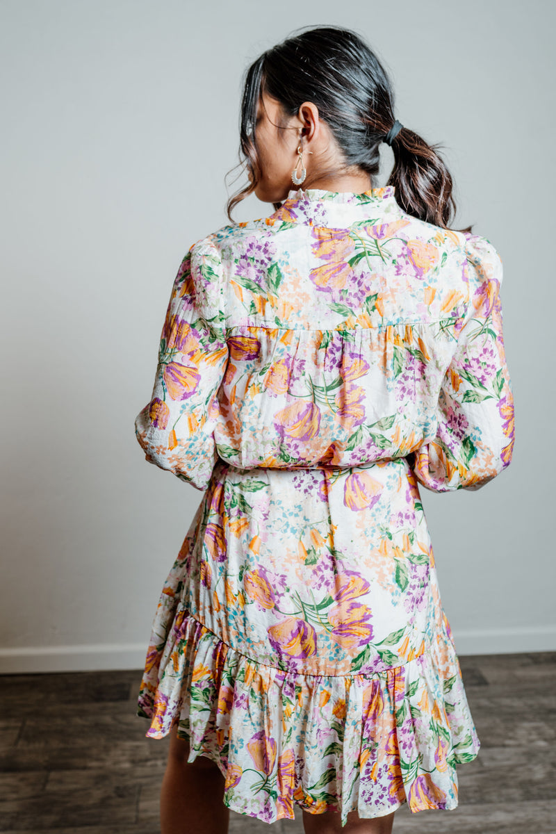 Floral Long Sleeve Button Front Dress