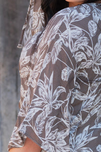 Tie Front Tropical Print Kimono