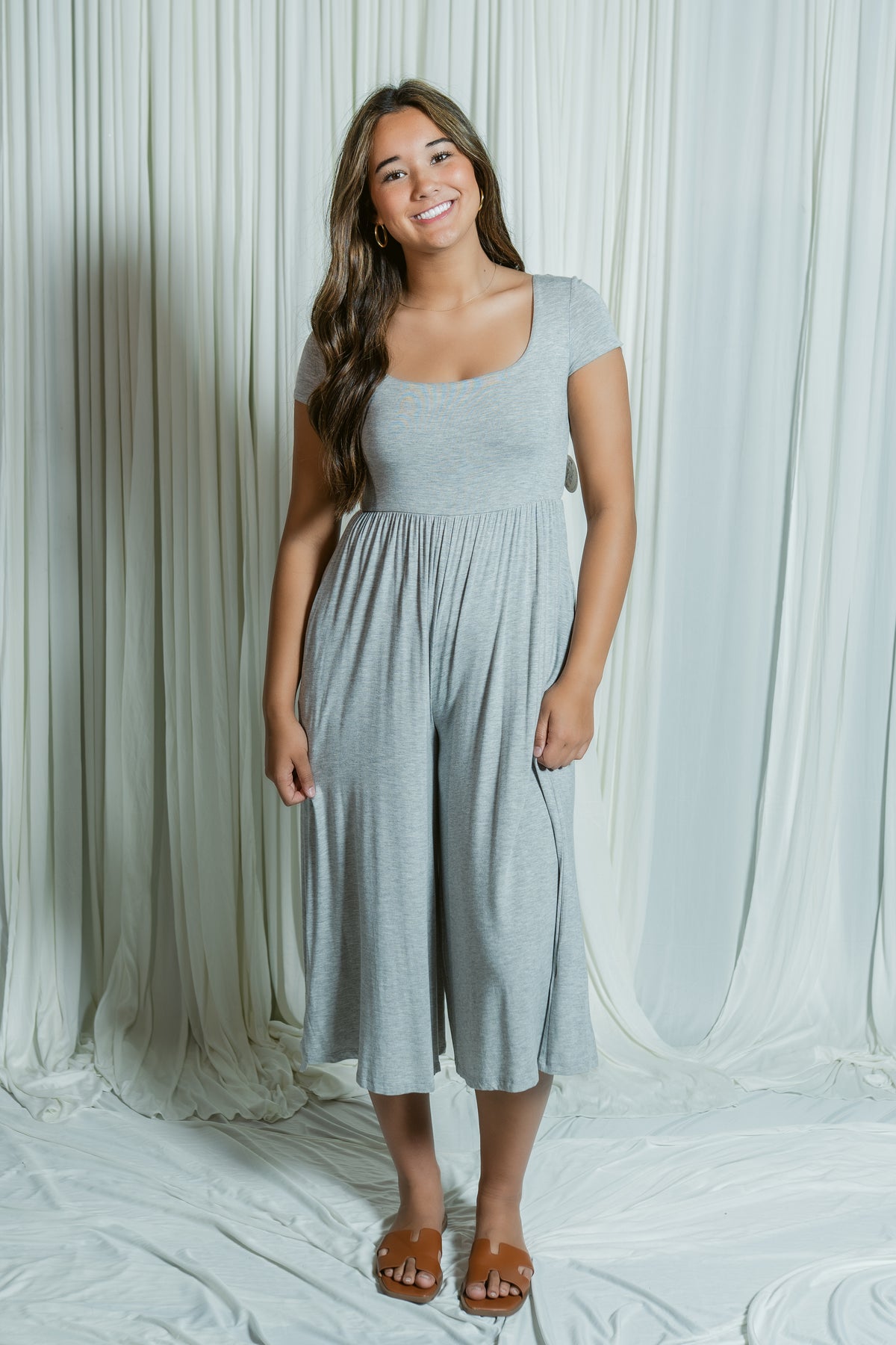Short Sleeve Round Neck Modal Jumpsuit