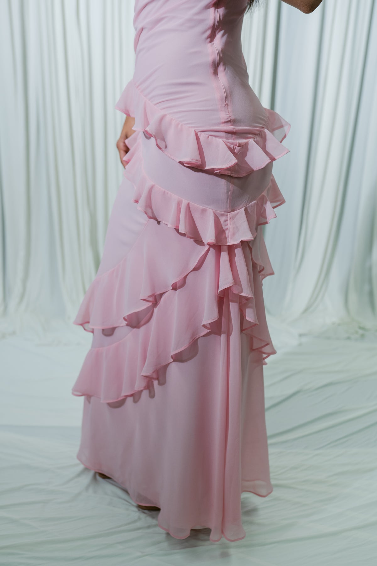 Pink Peony Ruffle Maxi Dress