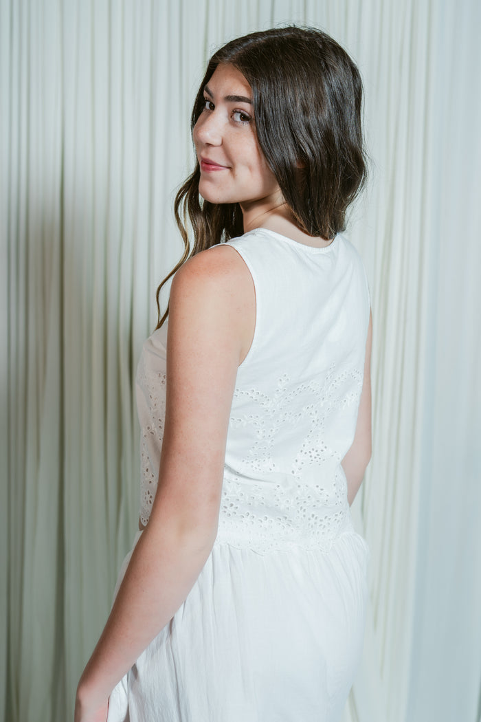 Rhea White Tie Front Top