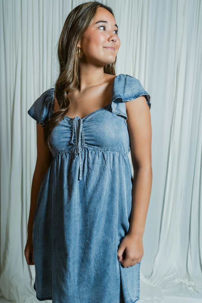 Coastal Cowgirl Chest Ruched Cap Sleeve Mini Dress
