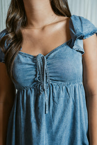 Coastal Cowgirl Chest Ruched Cap Sleeve Mini Dress