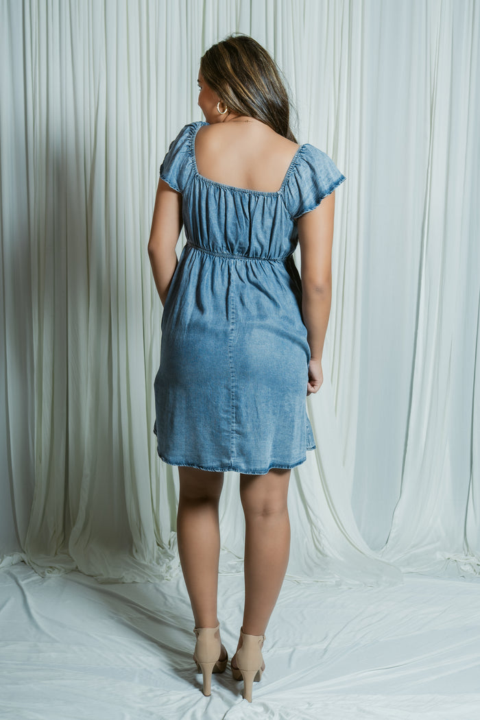 Coastal Cowgirl Chest Ruched Cap Sleeve Mini Dress
