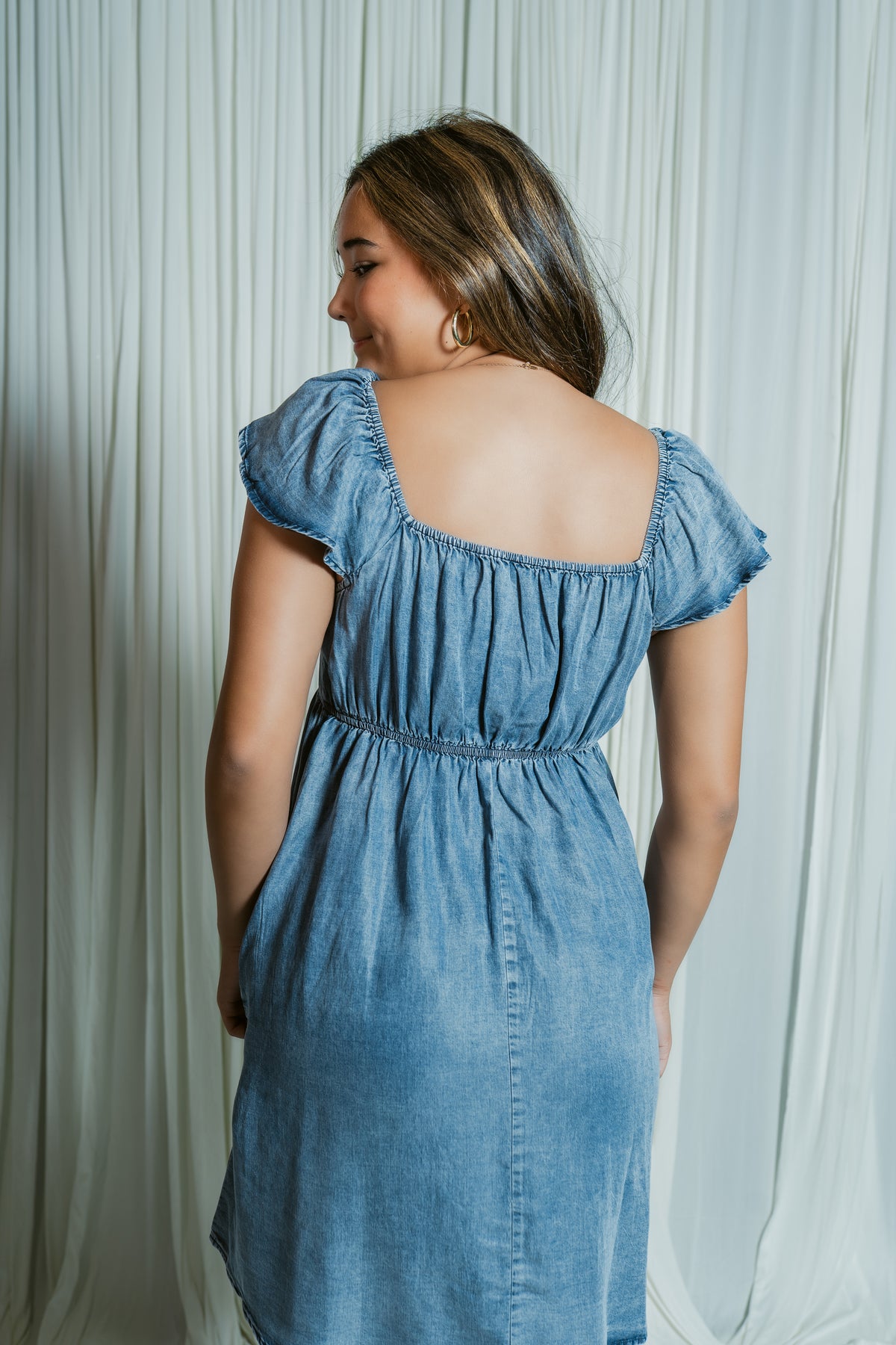 Coastal Cowgirl Chest Ruched Cap Sleeve Mini Dress