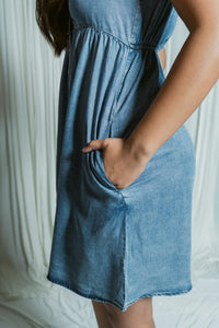 Coastal Cowgirl Chest Ruched Cap Sleeve Mini Dress