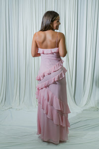 Pink Peony Ruffle Maxi Dress
