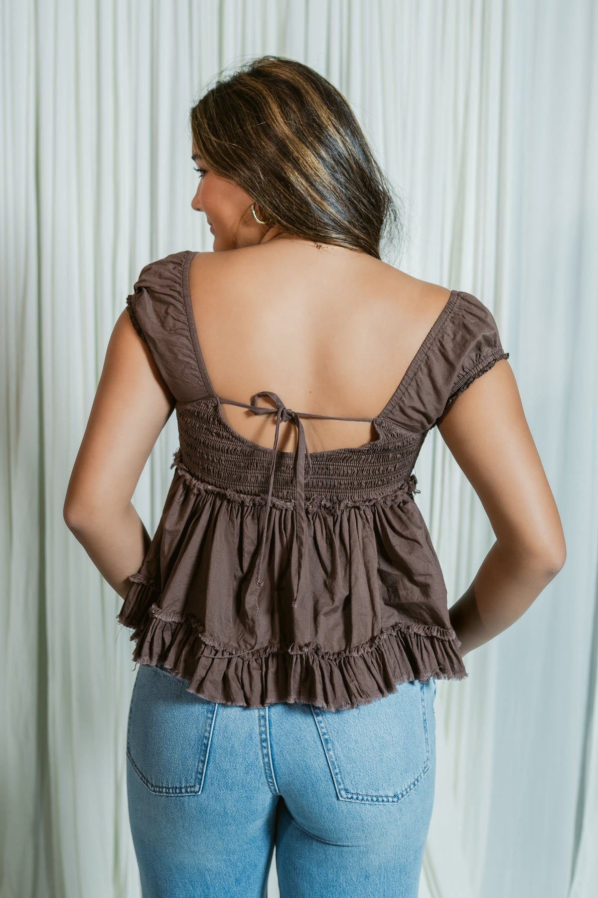 Aveline V-Neck Cap Sleeve Boho Babydoll Top