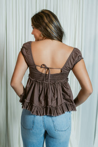 Aveline V-Neck Cap Sleeve Boho Babydoll Top
