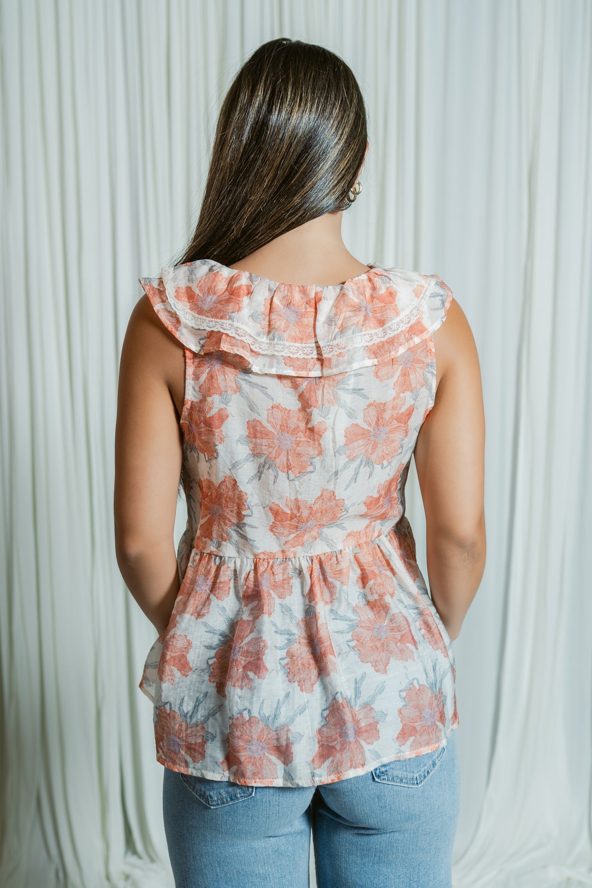 Moscato Floral Ruffle Sleeveless Top