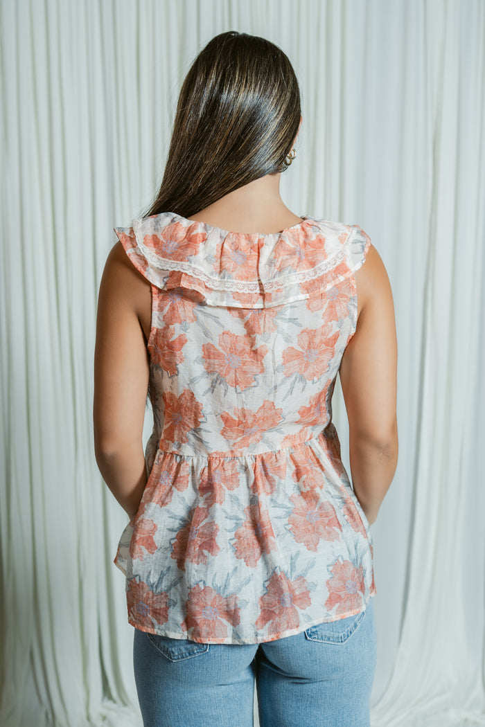 Moscato Floral Ruffle Sleeveless Top