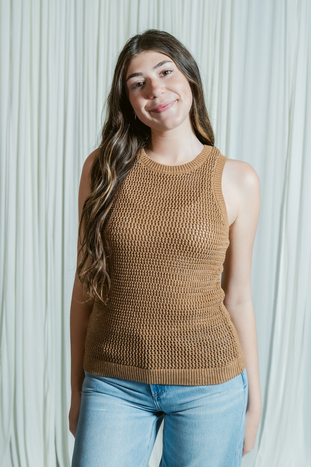 Natural State Metallic Halter Knit Tank