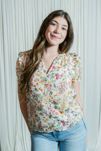 WildFlower Button Front Top W/Ruffles