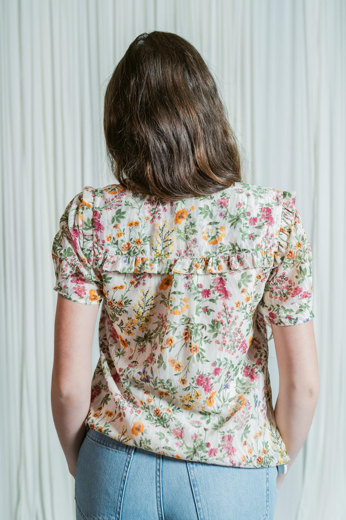 WildFlower Button Front Top W/Ruffles