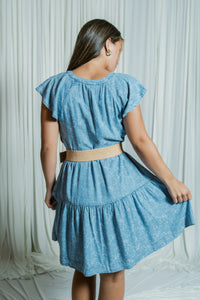 Tiered Flutter Sleeve Printed Dress