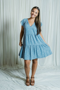 Tiered Flutter Sleeve Printed Dress