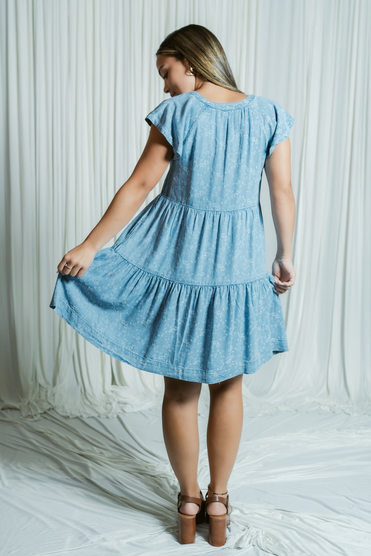 Tiered Flutter Sleeve Printed Dress