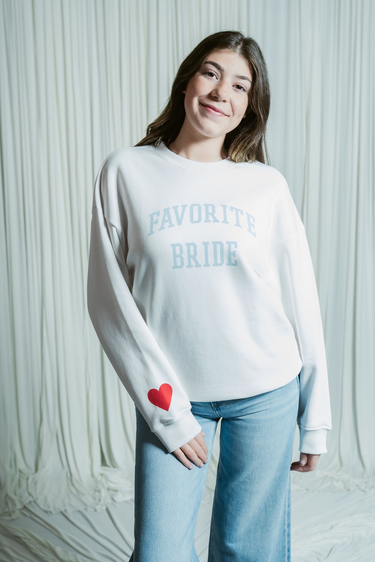 The Favorite Bride Oversized Crewneck W/ Heart Sleeve