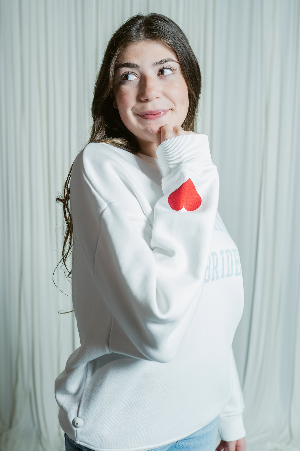 The Favorite Bride Oversized Crewneck W/ Heart Sleeve