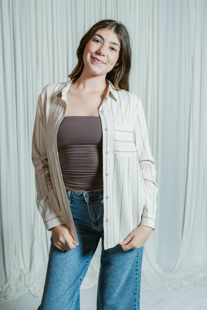 Portia Striped Long Button Up