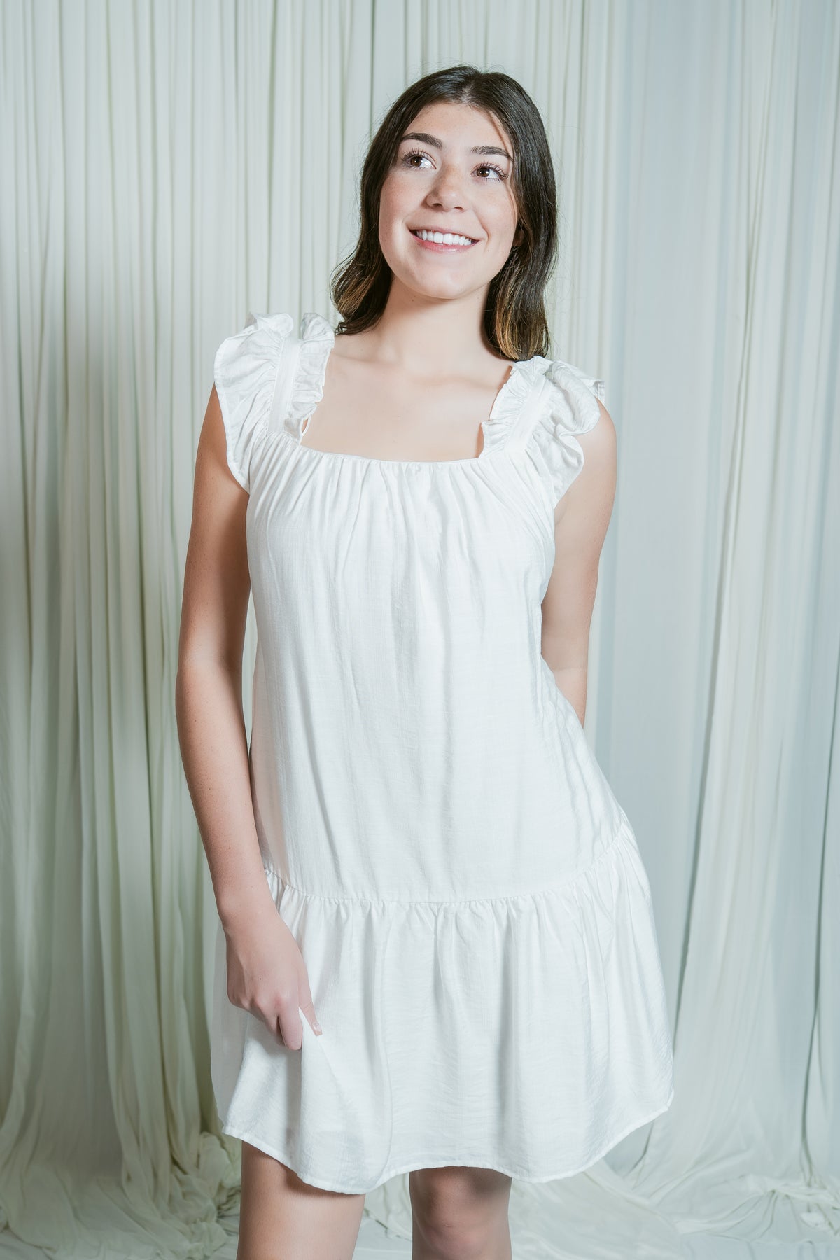 Coastal Crush Ruffle Strap Mini Dress W/ Waist Tie