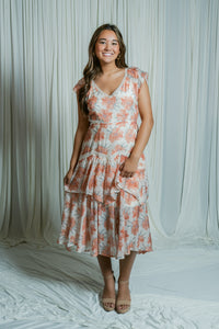 Moscato Floral Ruffle Short Sleeve Midi Dress