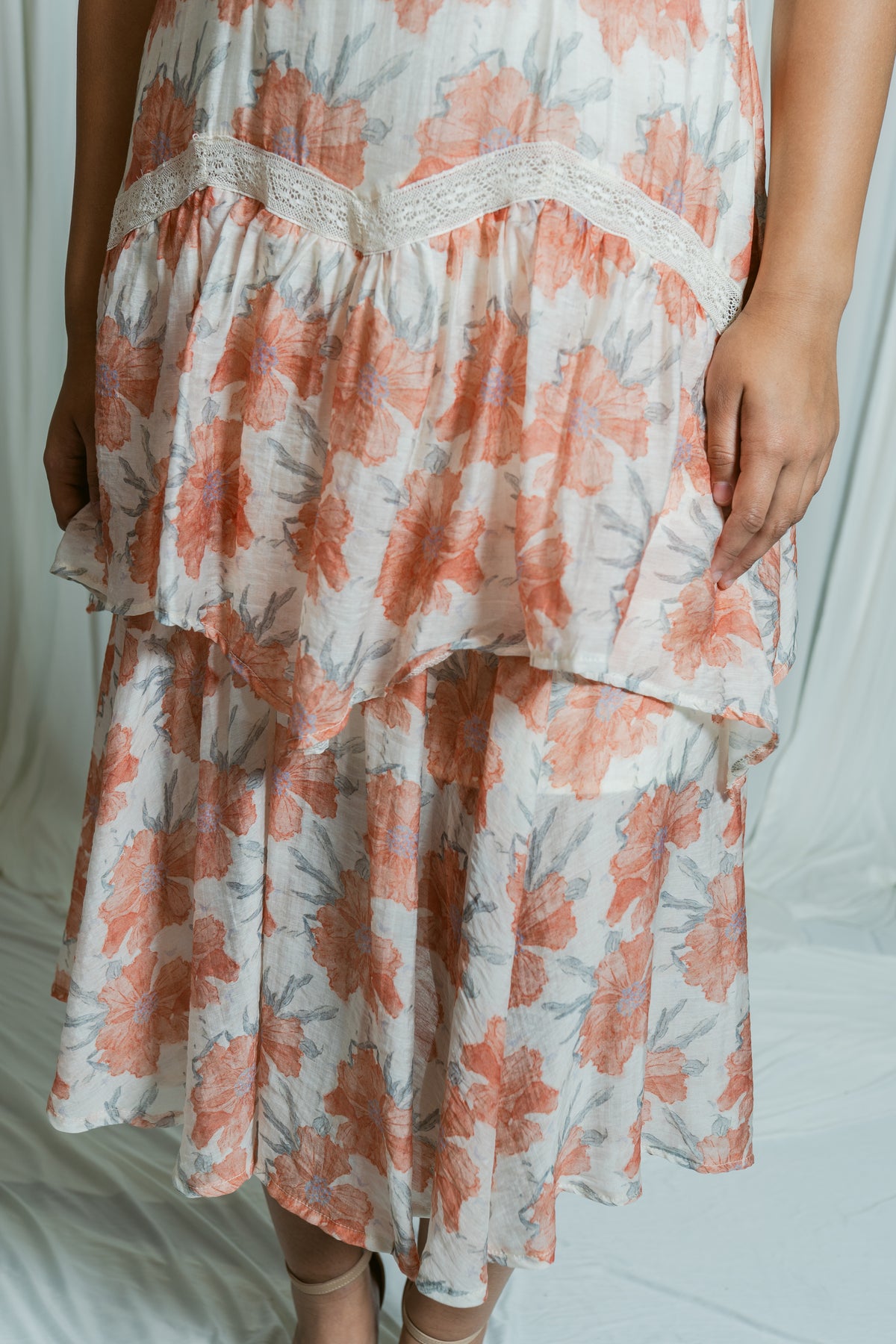 Moscato Floral Ruffle Short Sleeve Midi Dress
