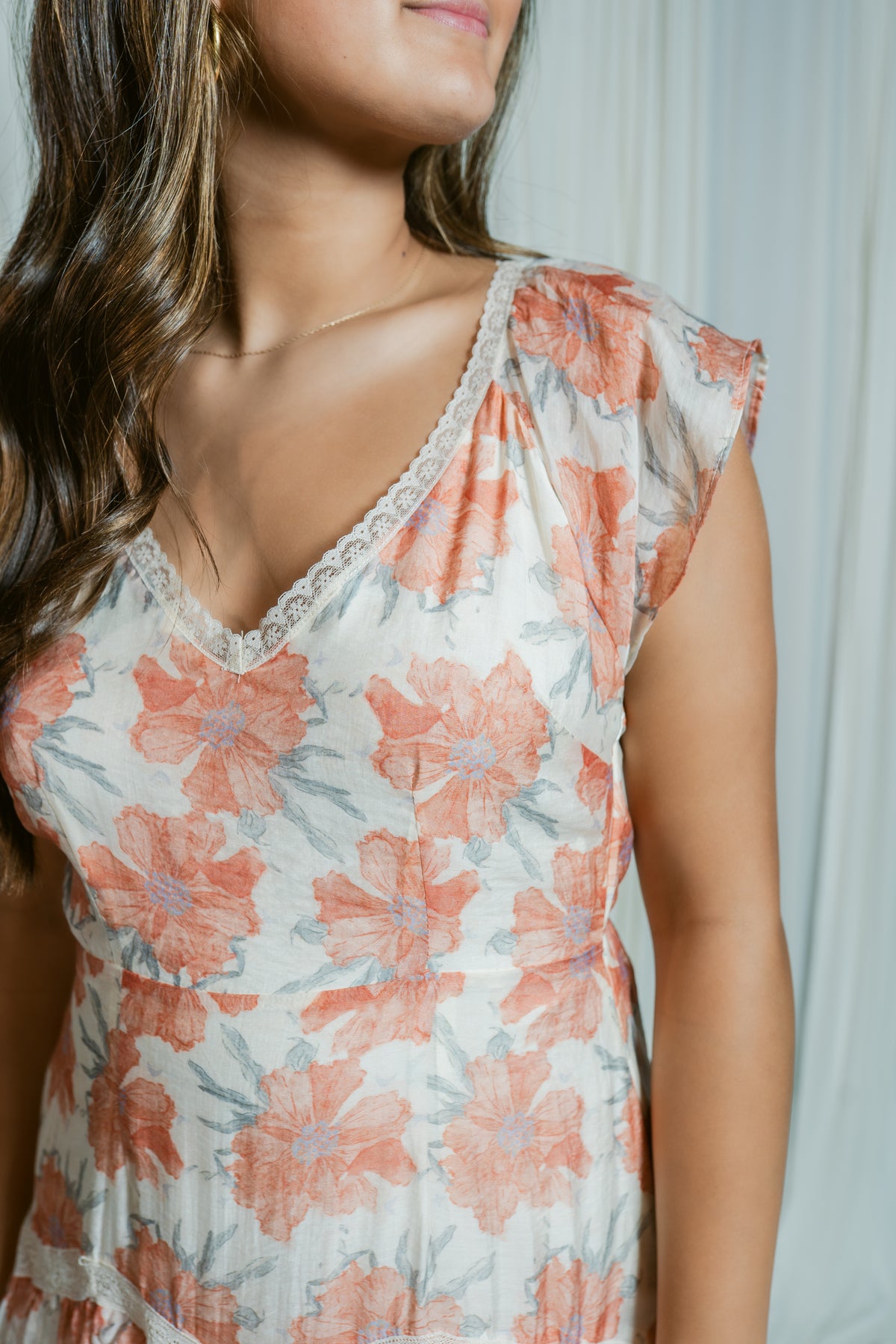 Moscato Floral Ruffle Short Sleeve Midi Dress