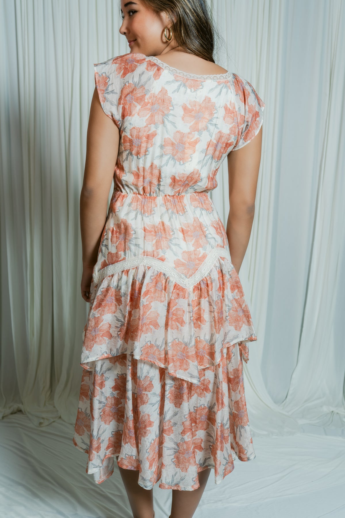 Moscato Floral Ruffle Short Sleeve Midi Dress