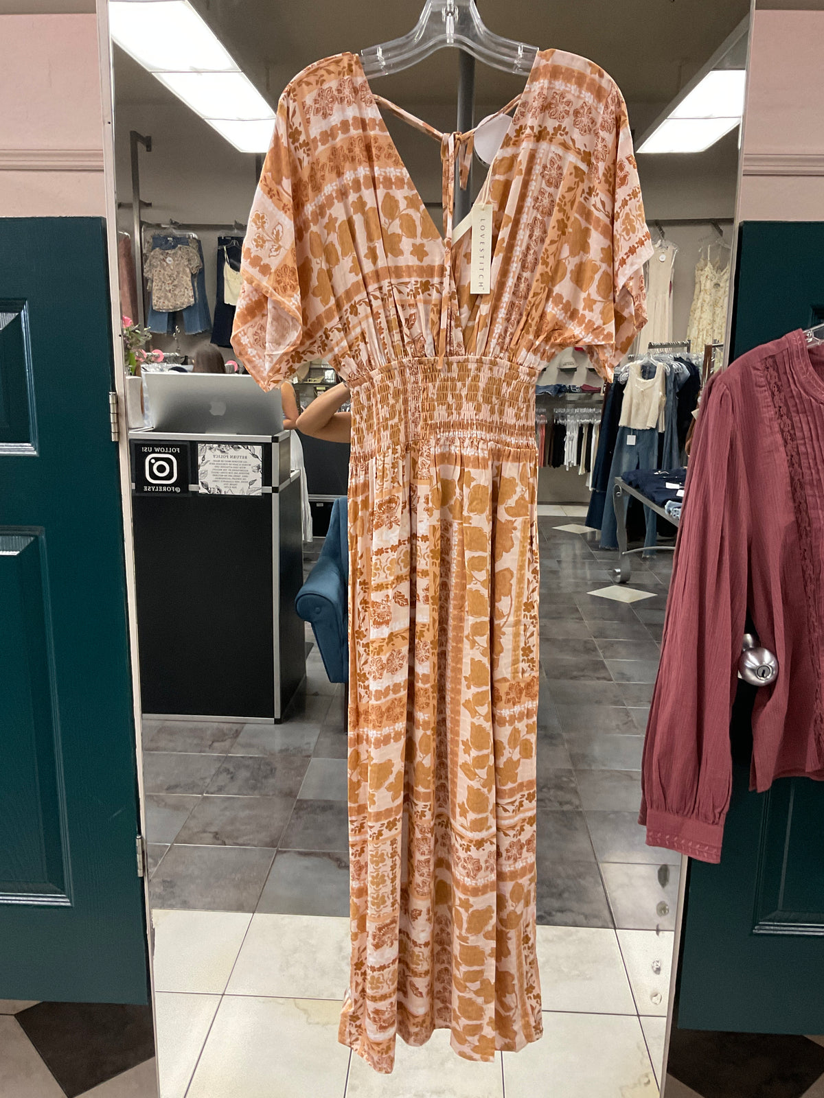 Kimono Sleeve Smocked Waist Maxi Dress