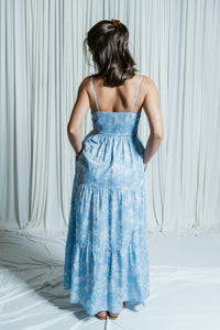 The Porcelain Petal Button Down Tiered Maxi Dress