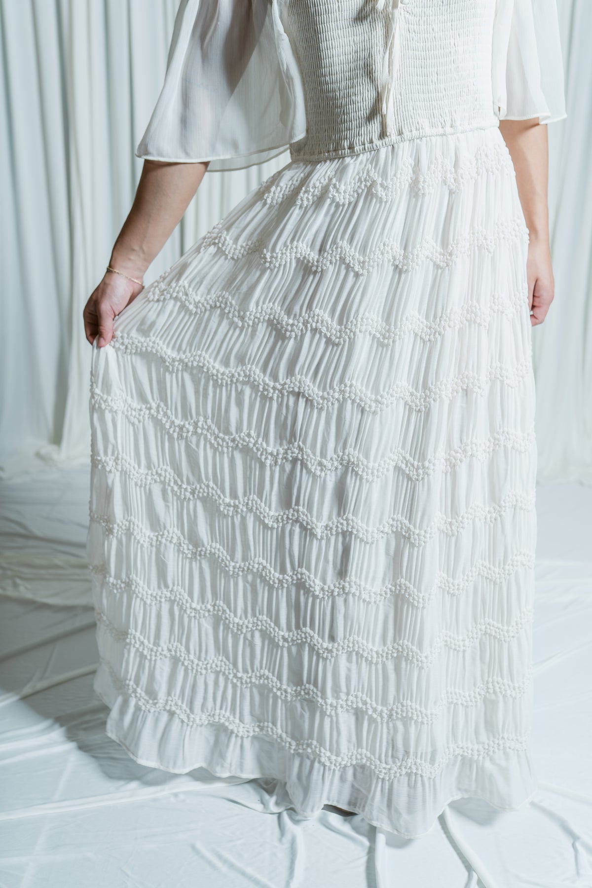 Graceful Smocked Midi Dress W/ Flutter Sleeves