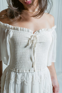 Graceful Smocked Midi Dress W/ Flutter Sleeves