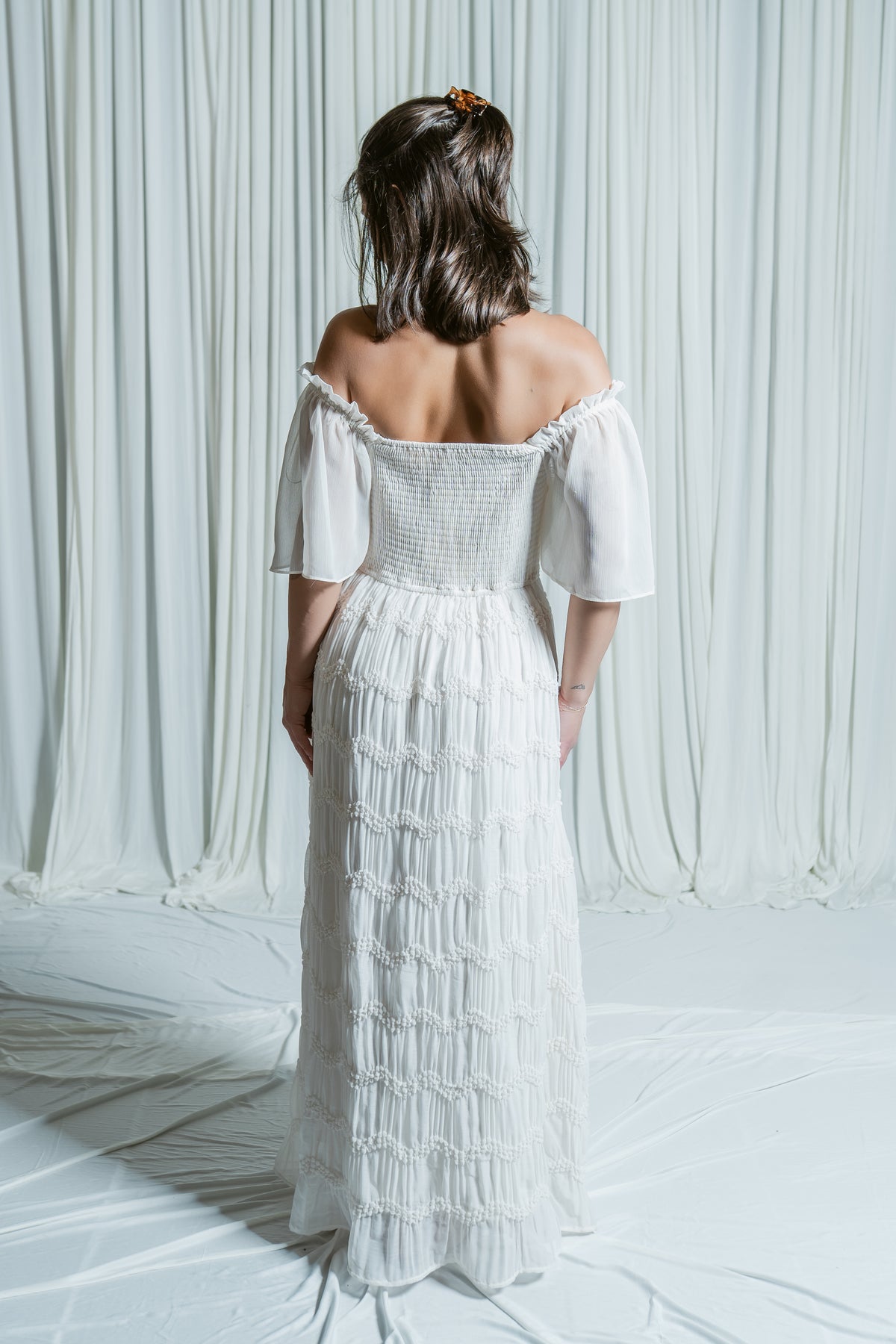 Graceful Smocked Midi Dress W/ Flutter Sleeves