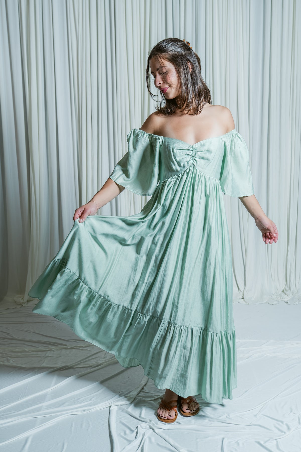Whispering Willow Sweetheart Smocked Midi Dress