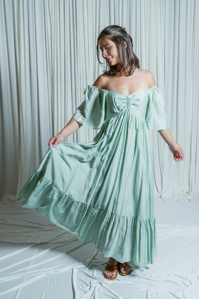 Whispering Willow Sweetheart Smocked Midi Dress