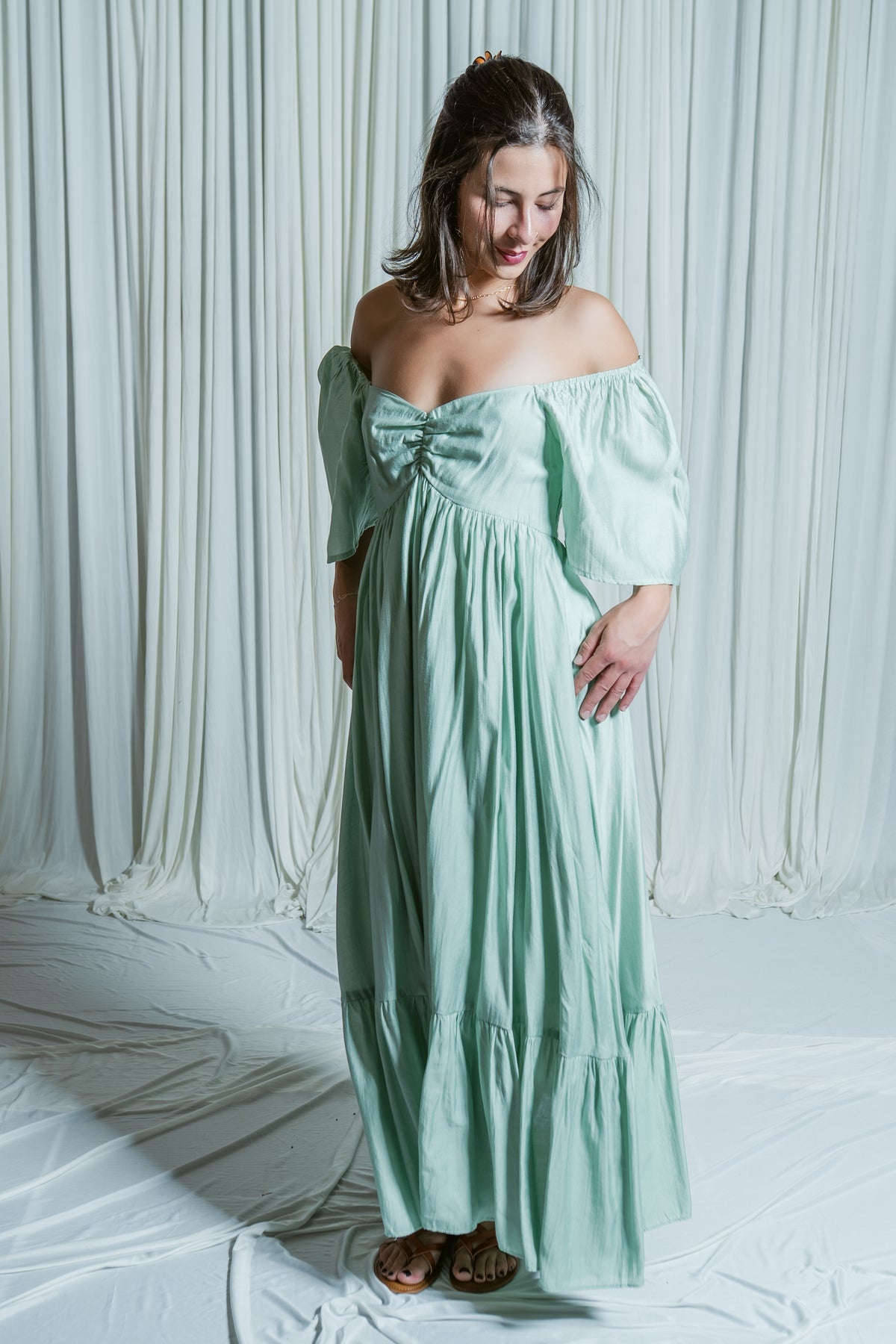 Whispering Willow Sweetheart Smocked Midi Dress