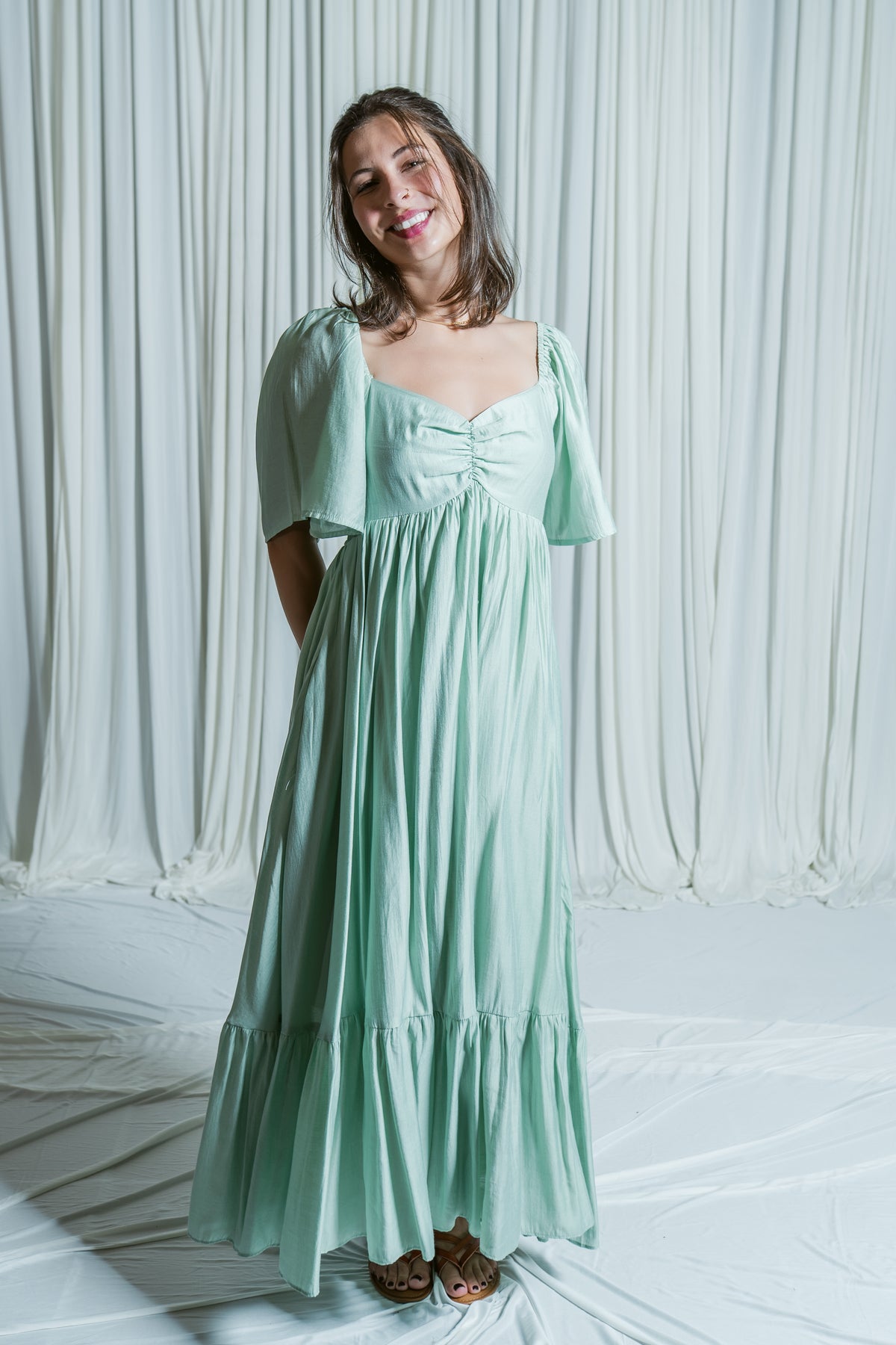 Whispering Willow Sweetheart Smocked Midi Dress