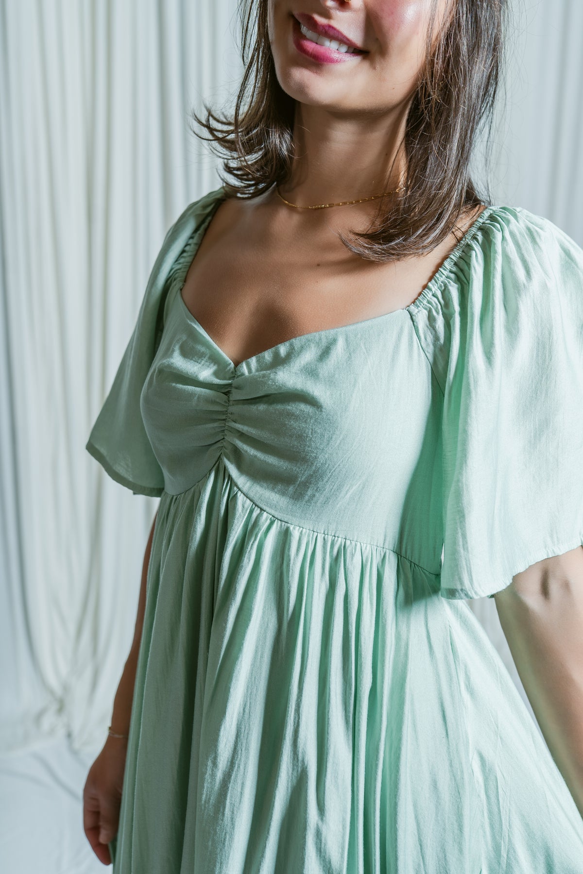 Whispering Willow Sweetheart Smocked Midi Dress