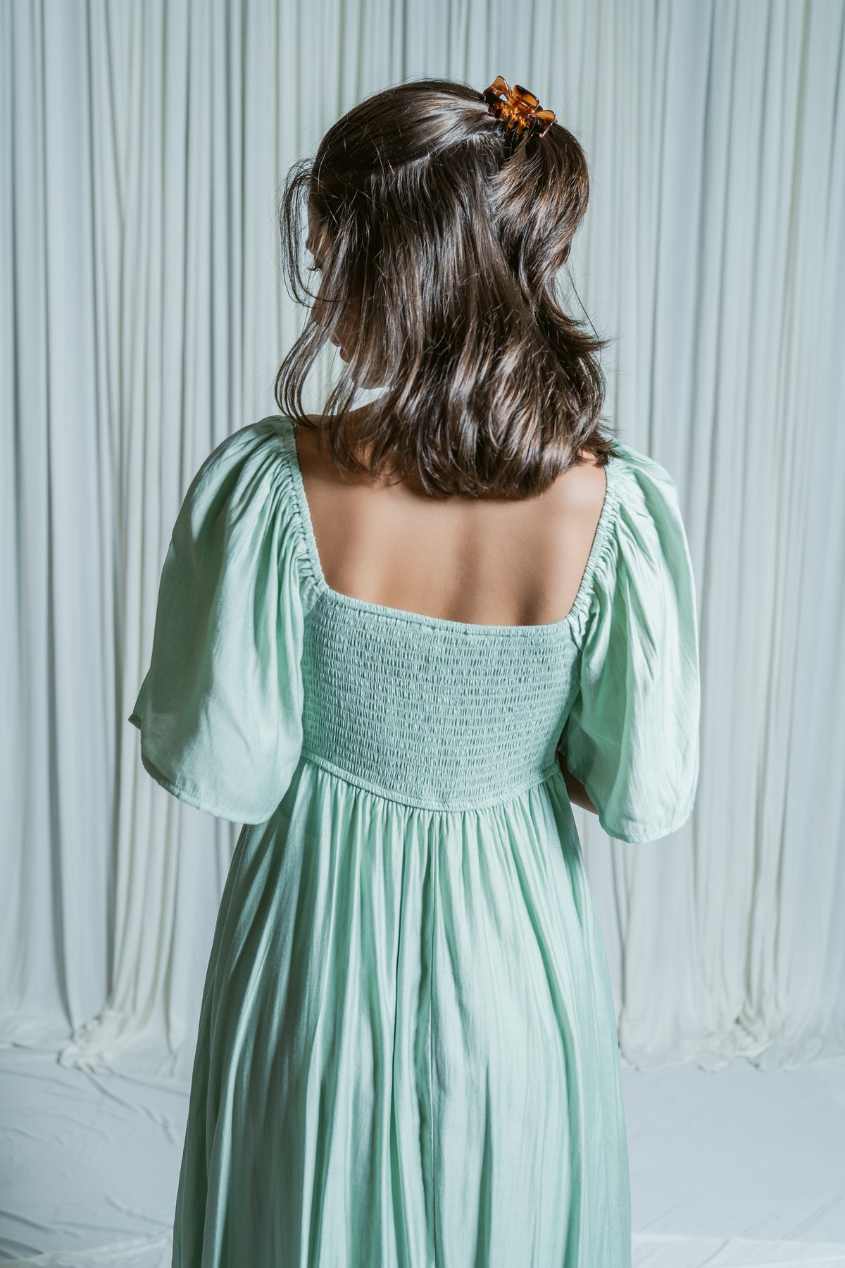 Whispering Willow Sweetheart Smocked Midi Dress