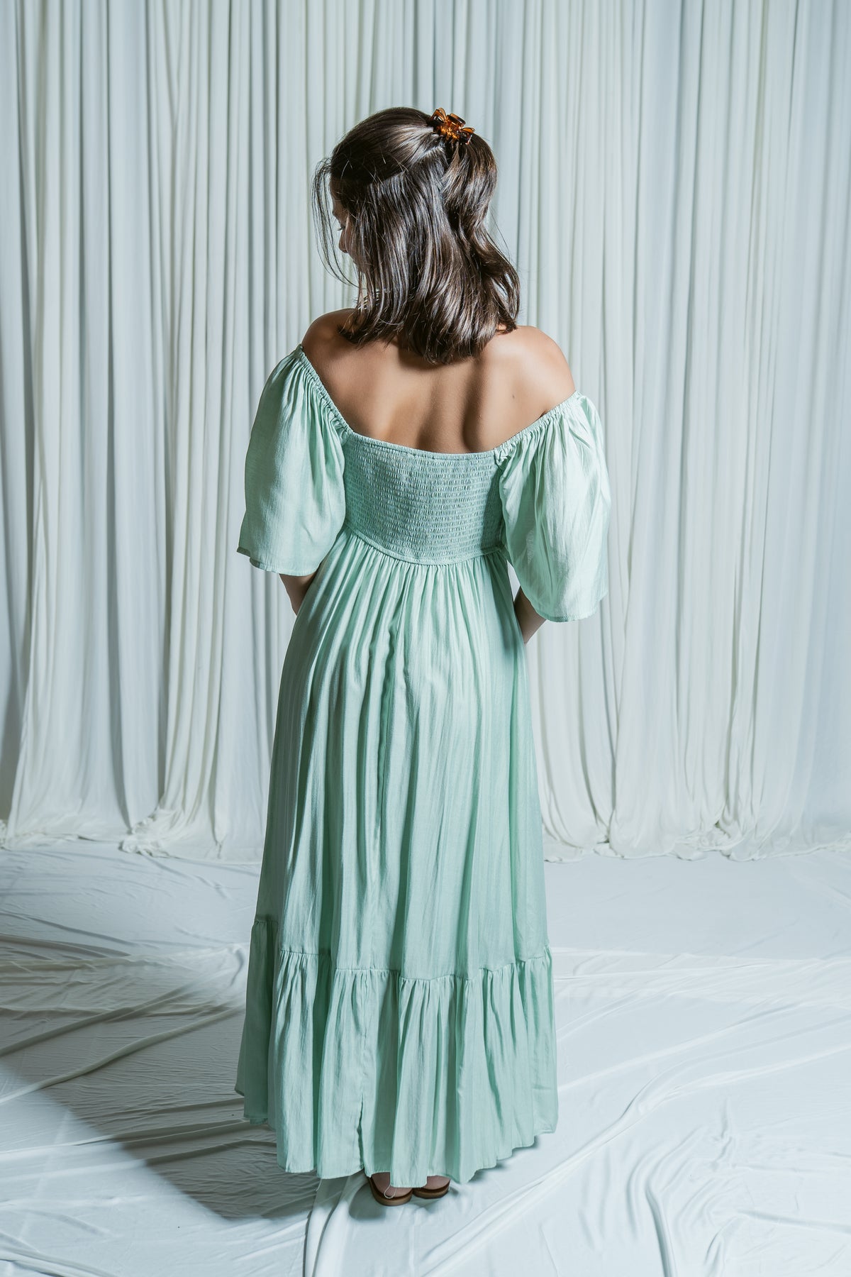 Whispering Willow Sweetheart Smocked Midi Dress