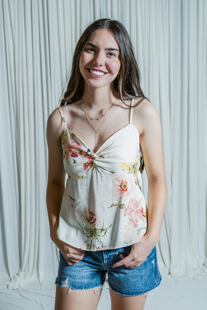 Hamptons Floral Twist Front Flowy Tank