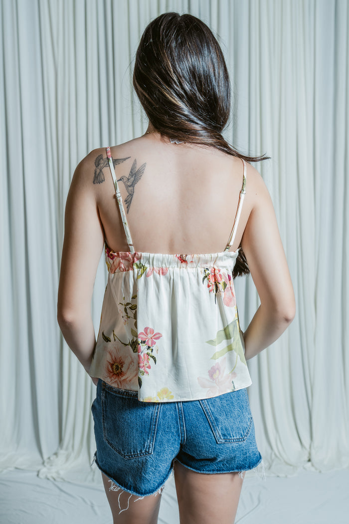 Hamptons Floral Twist Front Flowy Tank