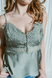Joelle Lace Trim Pleated Tank Top W/ Buttons