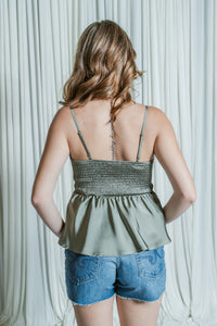 Joelle Lace Trim Pleated Tank Top W/ Buttons