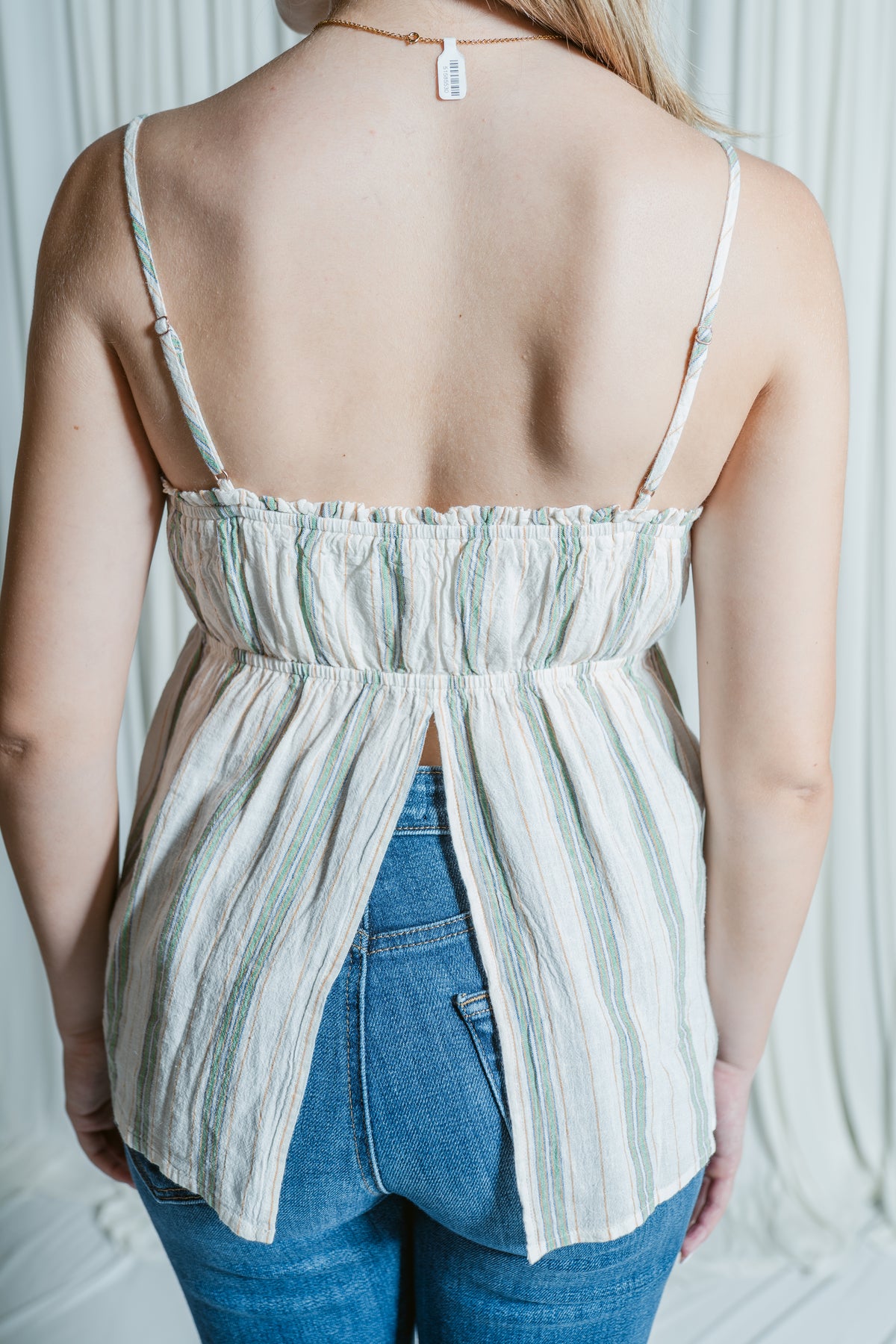 Rosie's Striped Open Back Tank Top